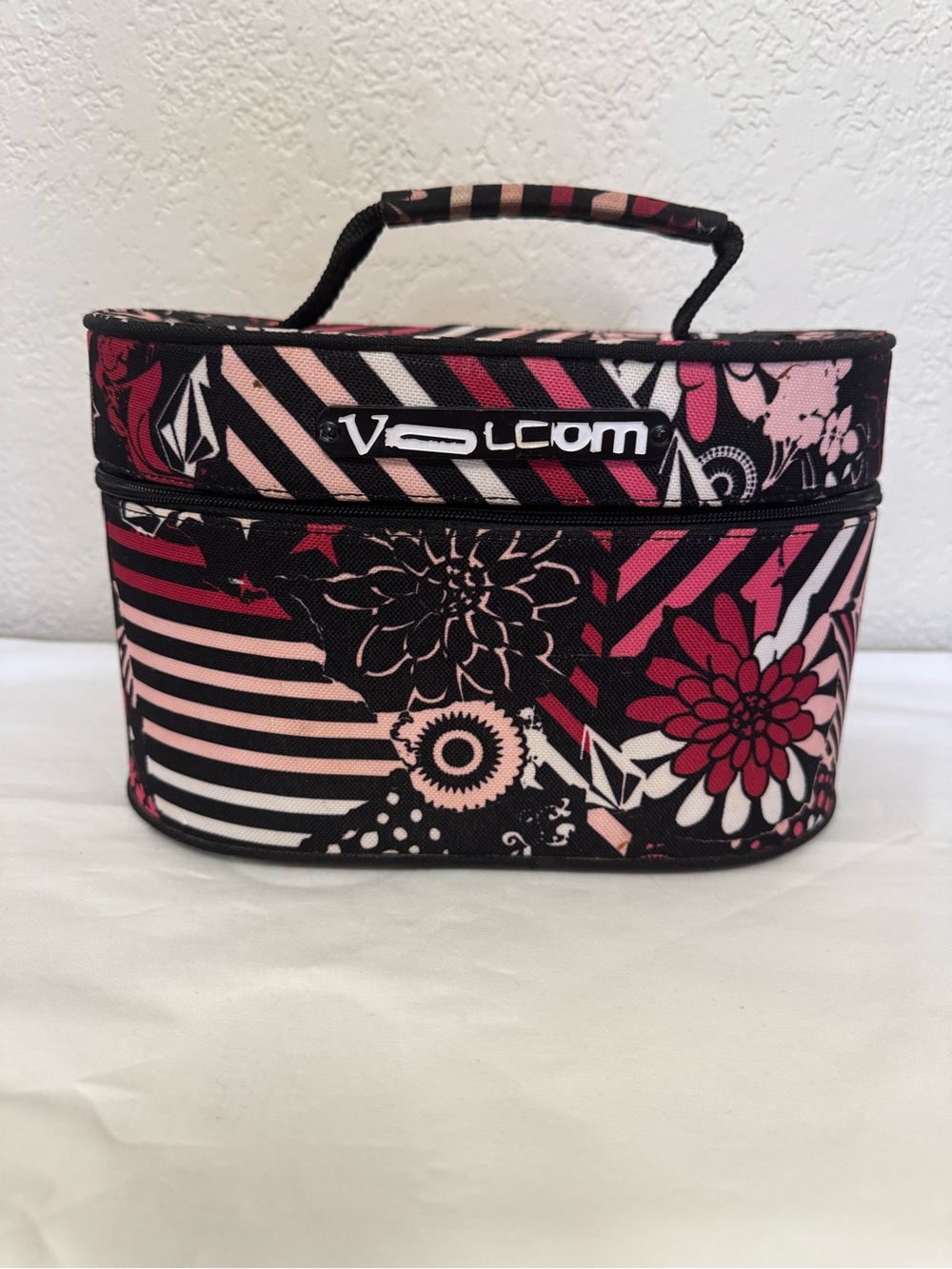 Volcom Pink Floral Travel Cosmetic Case